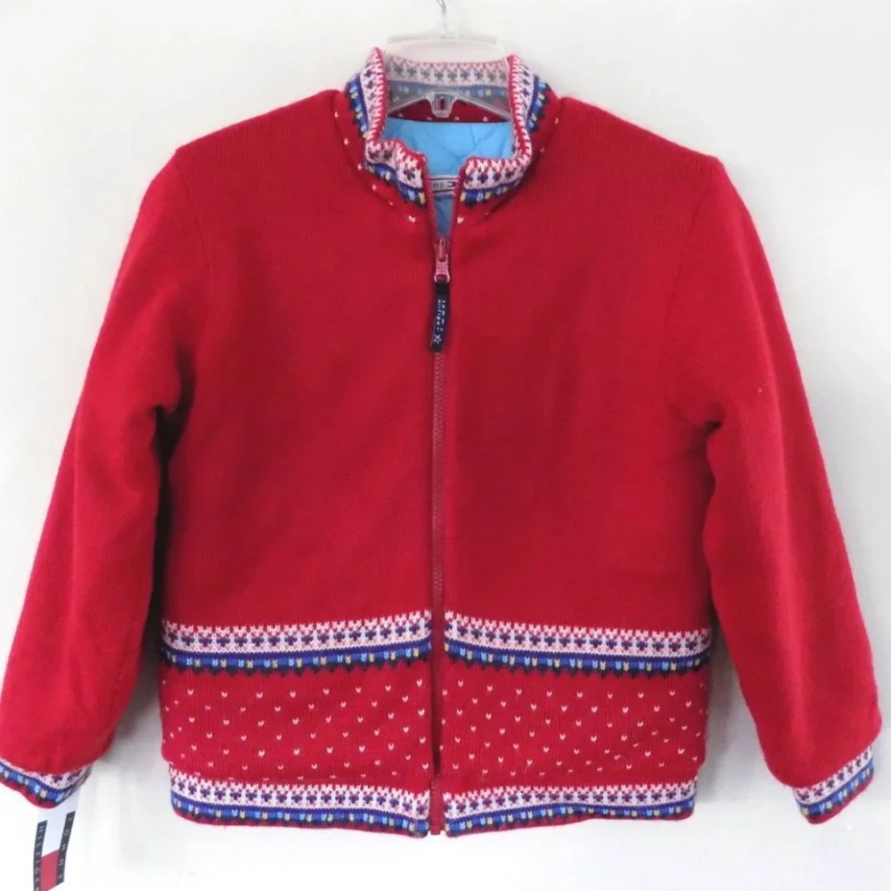 NWT Kids reversible parka M Blue quilted Red knit Winter jacket Tommy Hilfiger